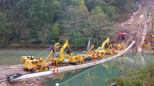 Excavators working on a gas pipeline